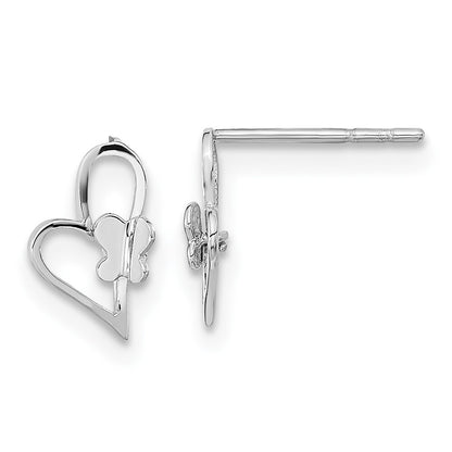 14k White Gold Heart Butterfly Stud Earrings Gift for Women