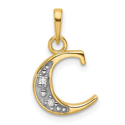 14k Yellow Gold with Rhodium Diamond Letter C Initial Pendant
