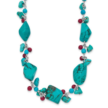 Sterling Silver Dyed Howlite Turquoise Red Coral Necklace