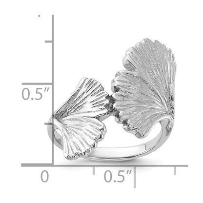 Sterling Silver Rhodium-Plated Polished Ginkgo Leaf Ring Size 8