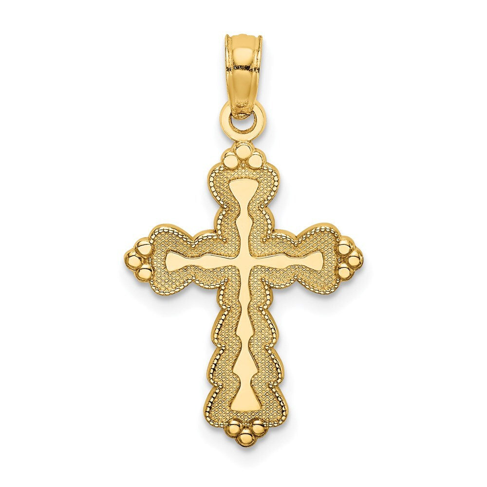 14k Yellow Gold Scalloped Cross Charm Pendant for Women