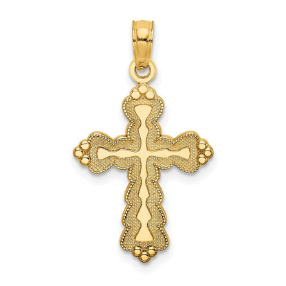 14k Yellow Gold Scalloped Cross Charm Pendant for Women