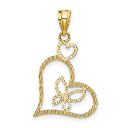 14k Yellow Gold and White Rhodium Butterfly in Heart Pendant