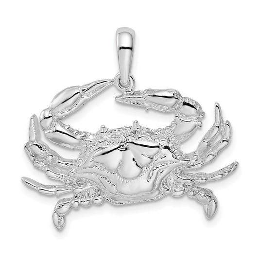 Sterling Silver Rhodium-Plated Polished Blue Crab Pendant