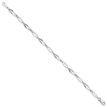 14k White Gold Polished Fancy Link 7 inch Bracelet