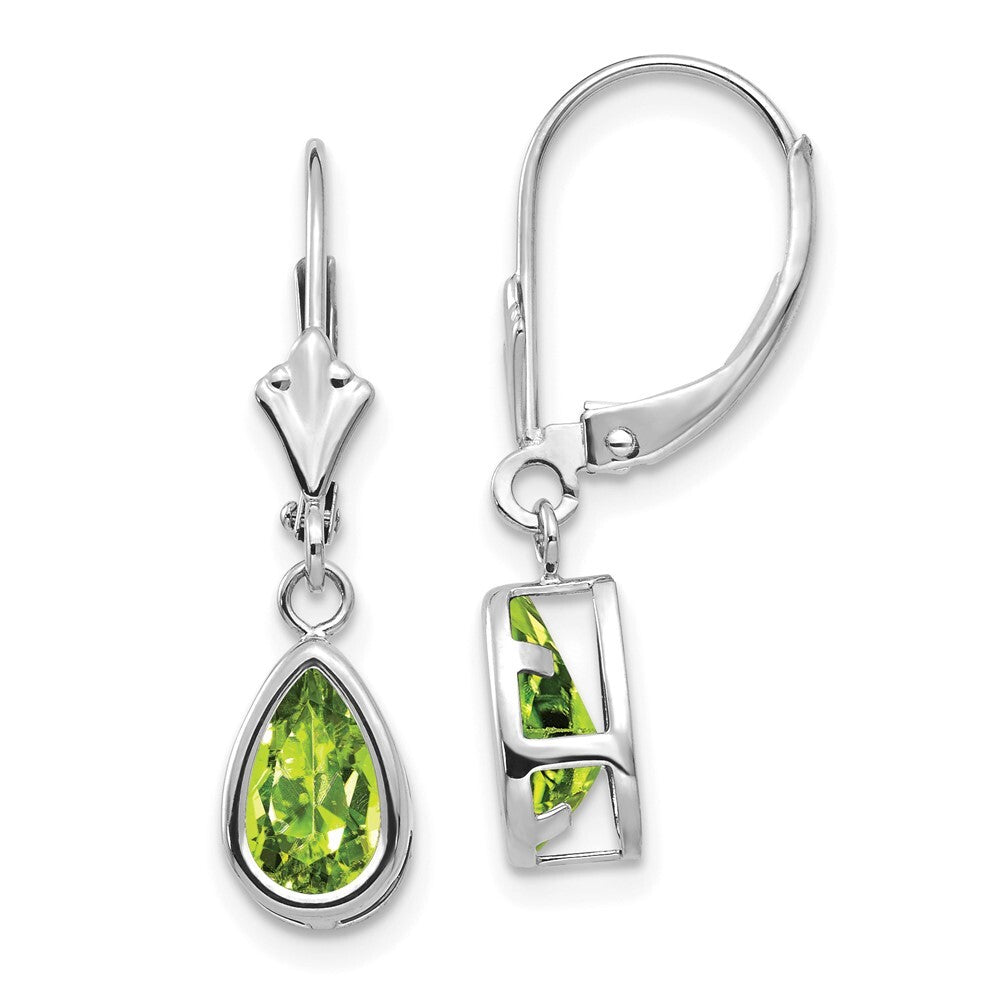 14k White Gold 8x5mm Pear Peridot Leverback Earrings Gift for Women
