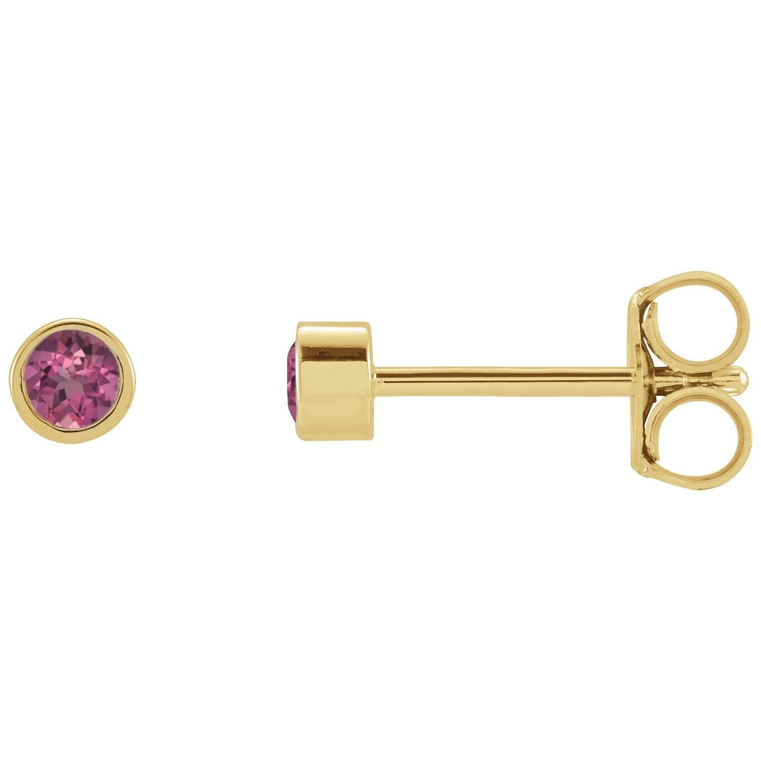 14k Yellow Gold 2 mm Round Natural Pink Tourmaline Micro Bezel-Set Stud Earrings