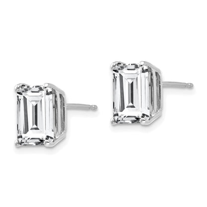 14k White Gold 9x7mm Emerald Cut Cubic Zirconia Stud Earrings Gift for Women