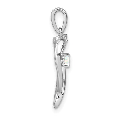 14k White Gold Created Opal and Diamond Heart Pendant for Women