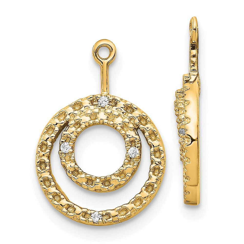 14k Yellow Gold Double Circle Diamond Earring Jackets Gift for Women