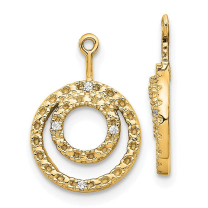 14k Yellow Gold Double Circle Diamond Earring Jackets Gift for Women
