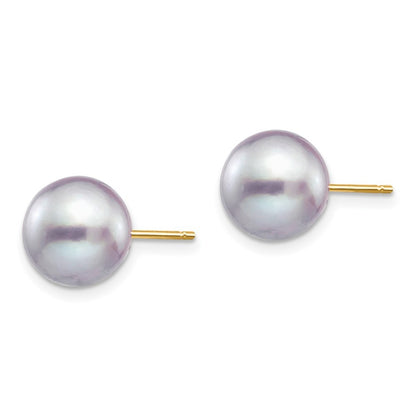 14k Yellow Gold 9-10mm Grey Round Freshwater Cultured Pearl Stud Post Earrings