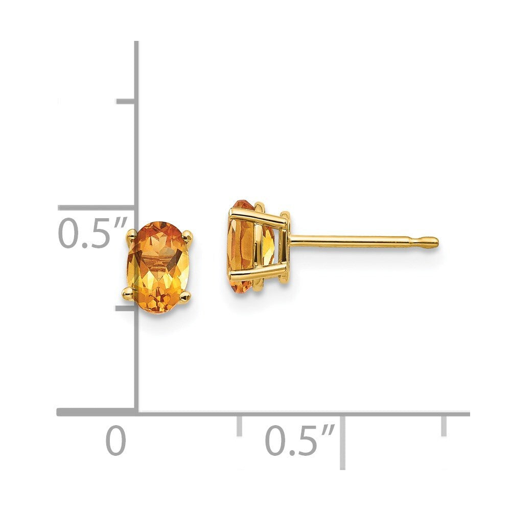 14k Yellow Gold Citrine Stud Earrings - November Gift for Women