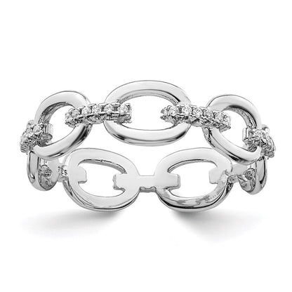 Sterling Silver Rhodium-plated Cubic Zirconia Bars & Oval Links Band Size 8