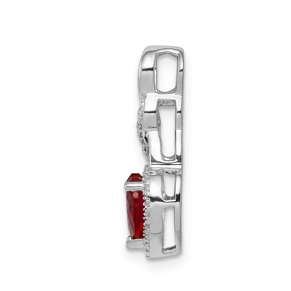 14k White Gold Diamond and .75 Ruby Heart Chain Slide Pendant for Women