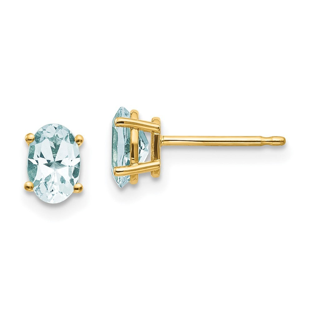 14k Yellow Gold 6x4 Oval March/Aquamarine Earrings