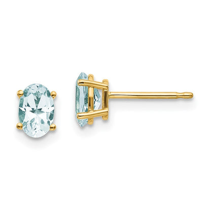 14k Yellow Gold 6x4 Oval March/Aquamarine Earrings