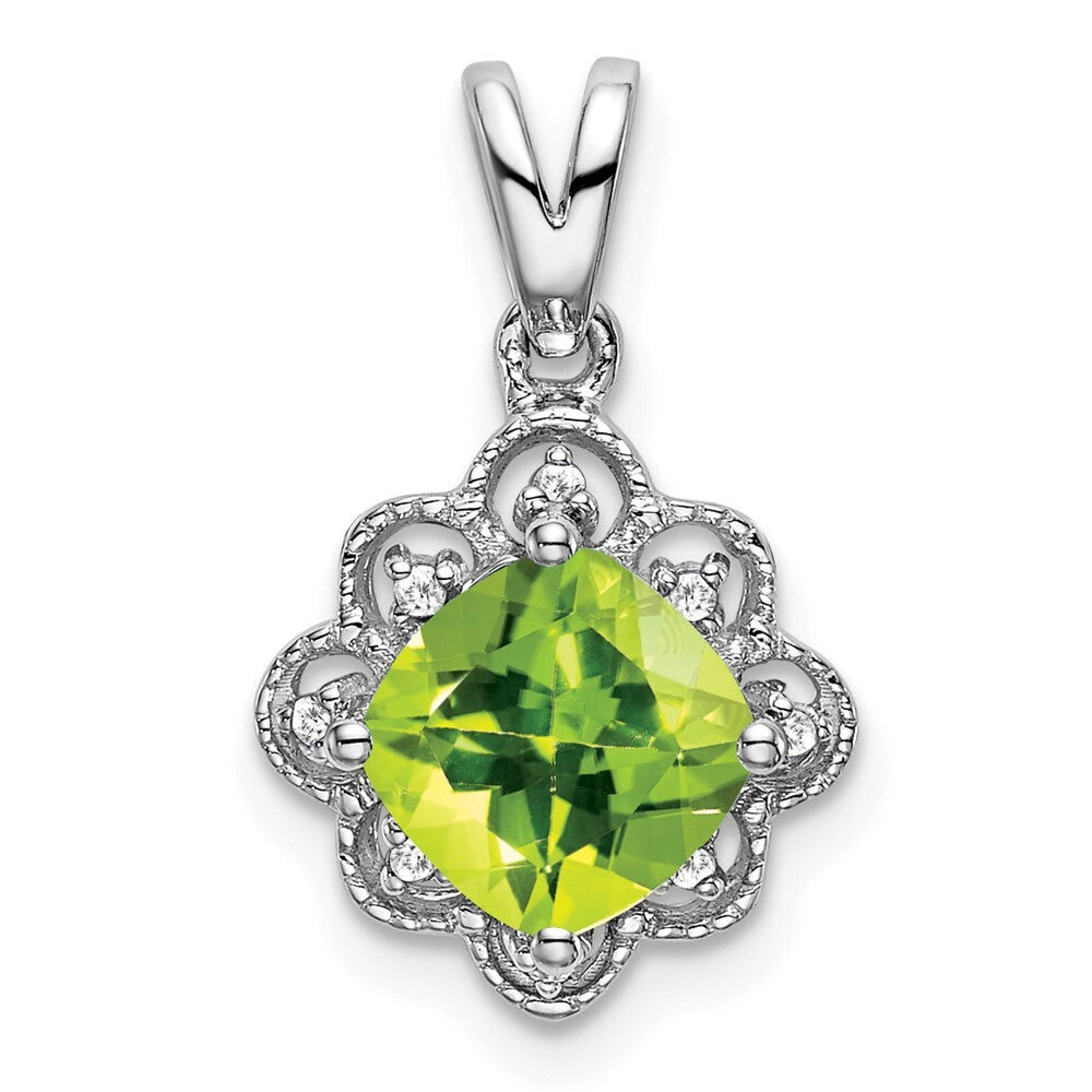 14k White Gold Peridot and Diamond Scalloped Pendant for Women
