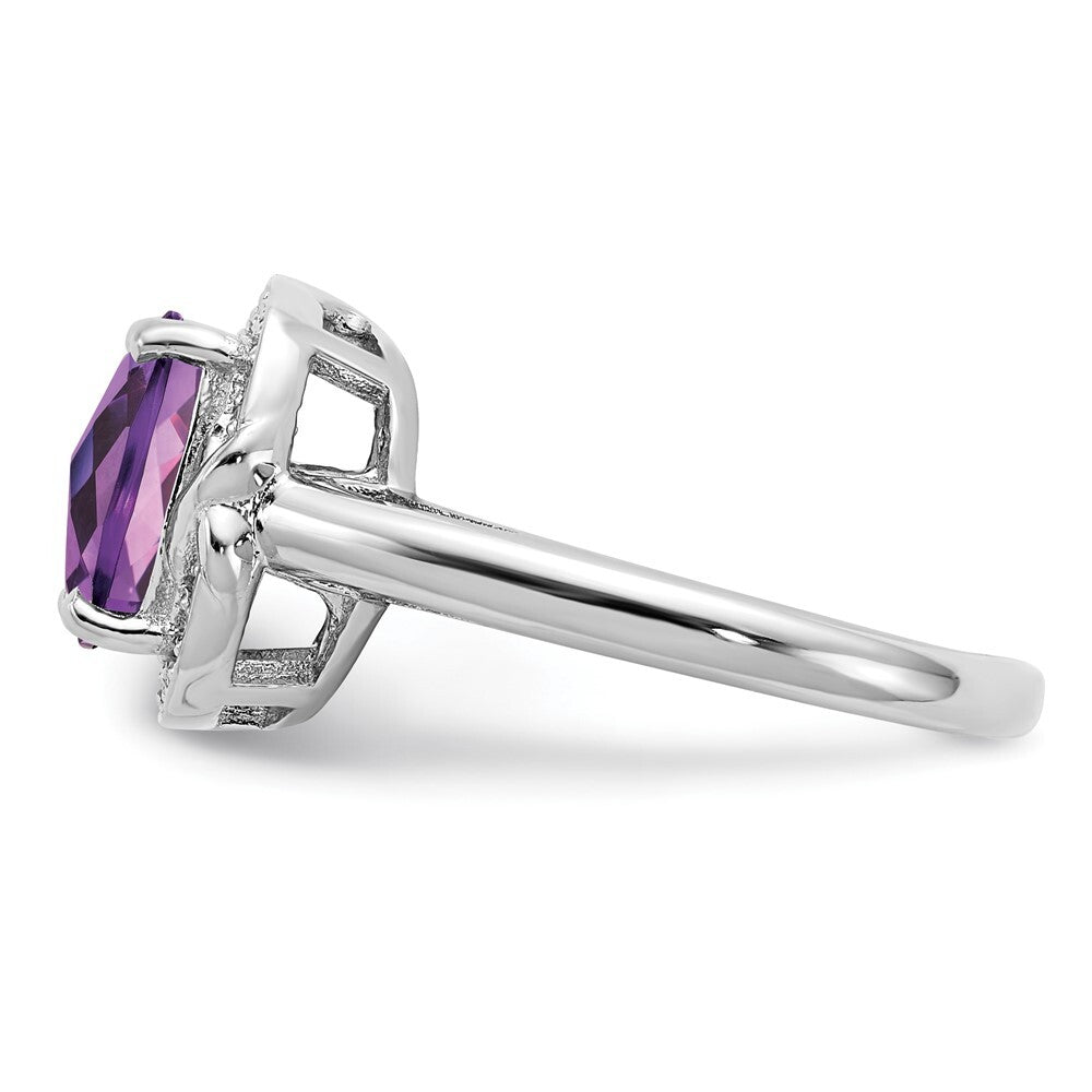 Sterling Silver Rhodium-plated Diamond & Checker-Cut Amethyst Ring Size 8