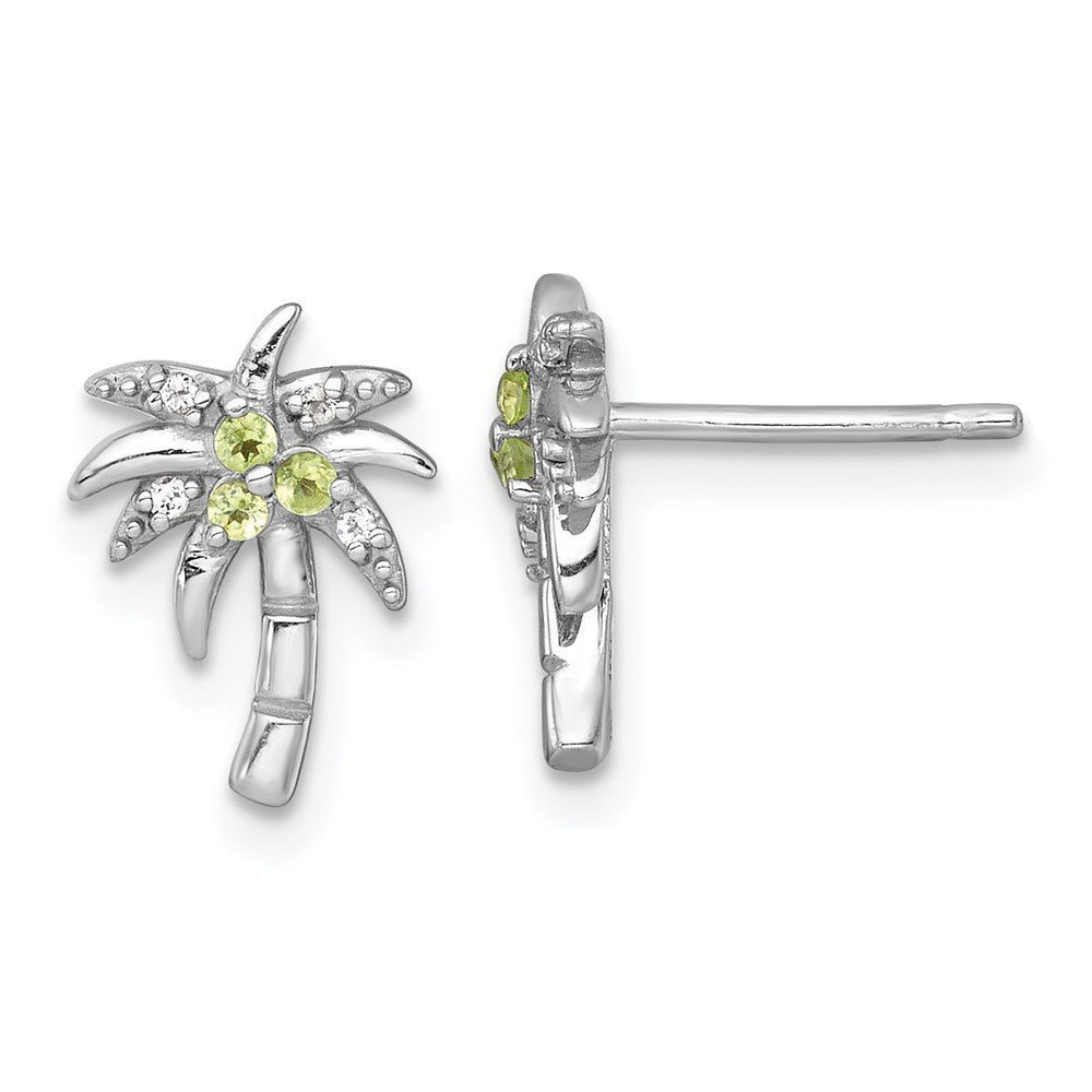 Sterling Silver Polished and Grooved Peridot and Topaz Palm Tree Earrings