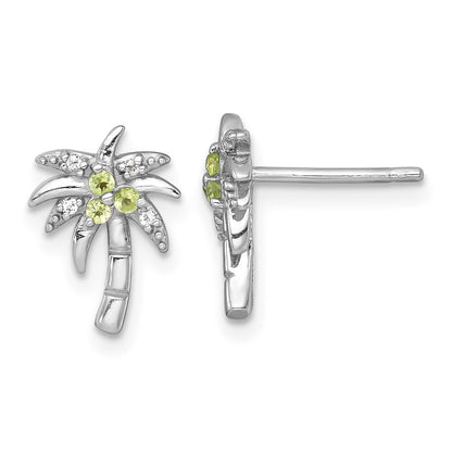 Sterling Silver Polished and Grooved Peridot and Topaz Palm Tree Earrings