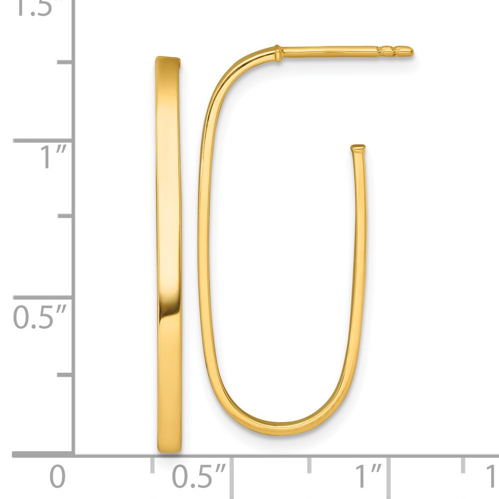 14k Yellow Gold Polished Long Oval 2mm Tube Hoop Earrings