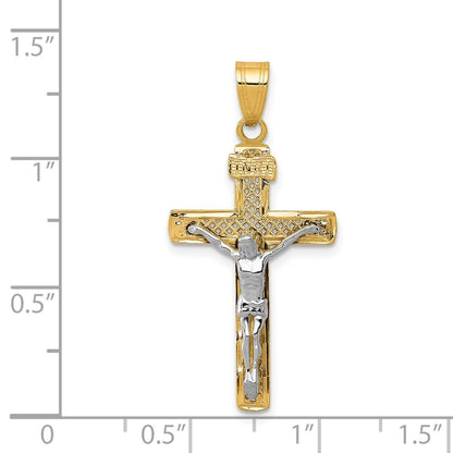 14k Two-tone Gold Diamond-cut Lattice Cross Crucifix Pendant