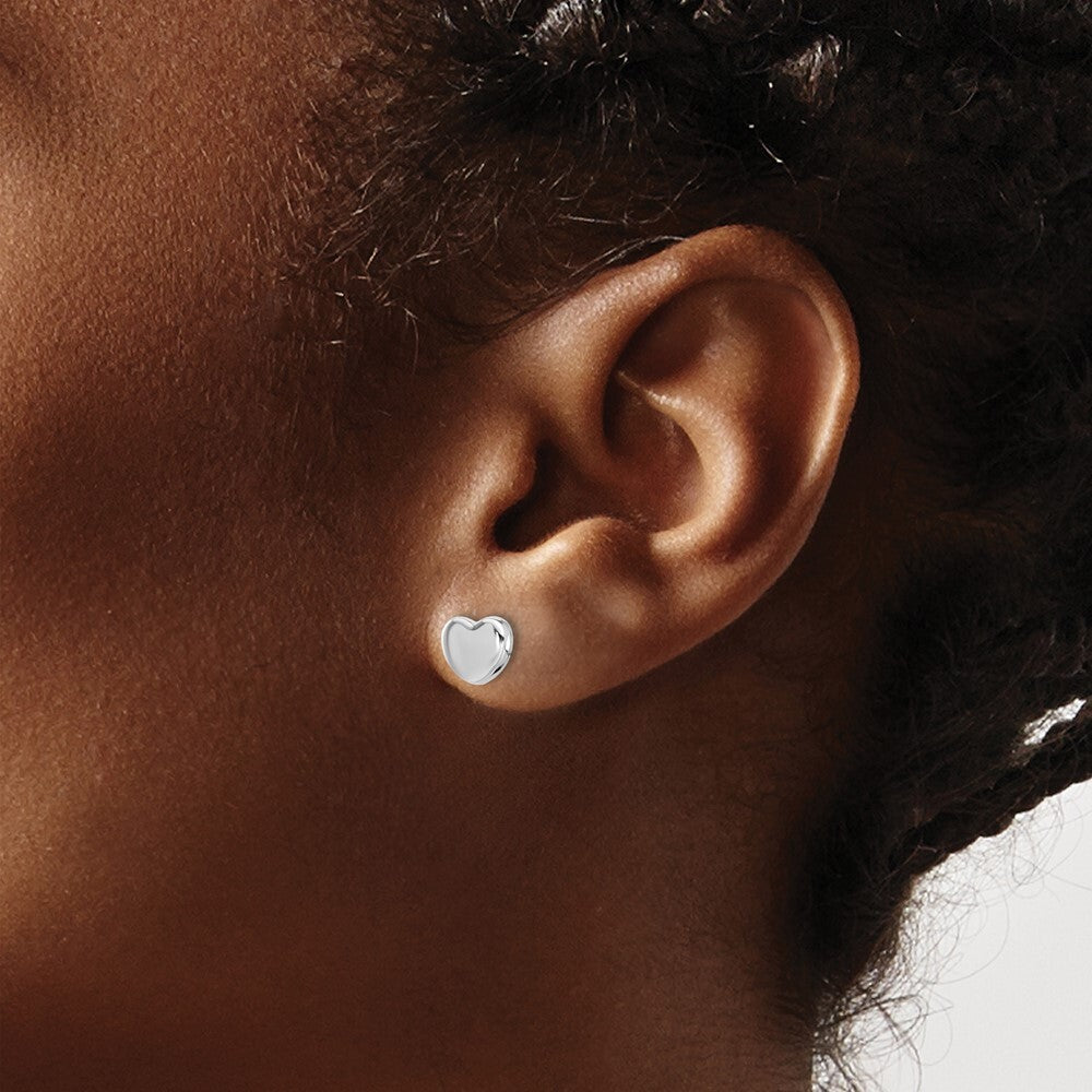 14K White Gold Polished Heart Stud Earrings Gift for Women
