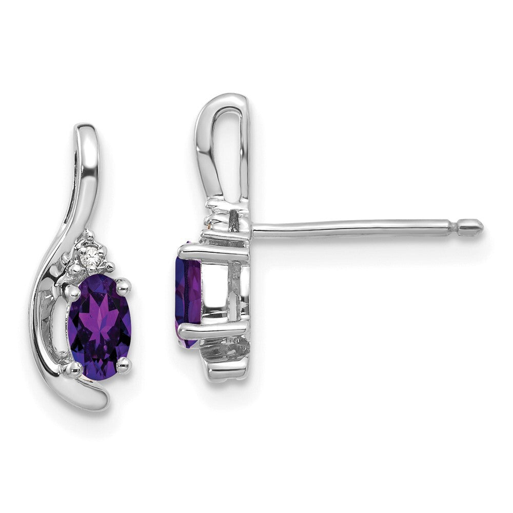 14k White Gold Amethyst and Diamond Stud Earrings Gift for Women