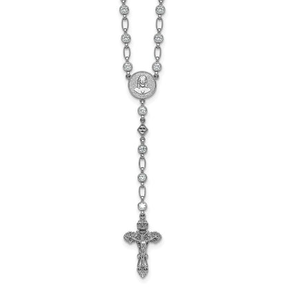 Sterling Silver Polished Round Cubic Zirconia 25.25in Rosary Necklace