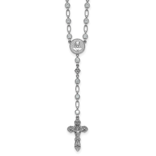 Sterling Silver Polished Round Cubic Zirconia 25.25in Rosary Necklace