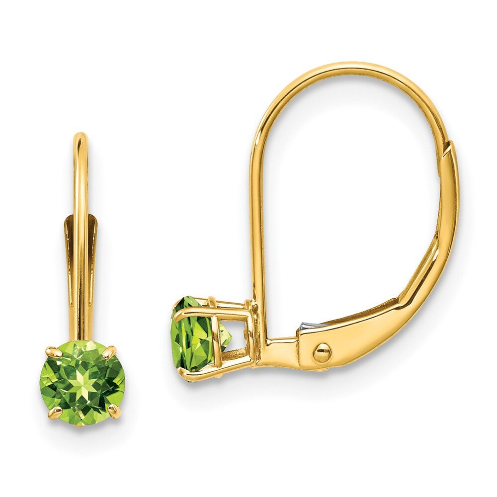 14k Yellow Gold 4mm Round August/Peridot Leverback Earrings Gift for Women