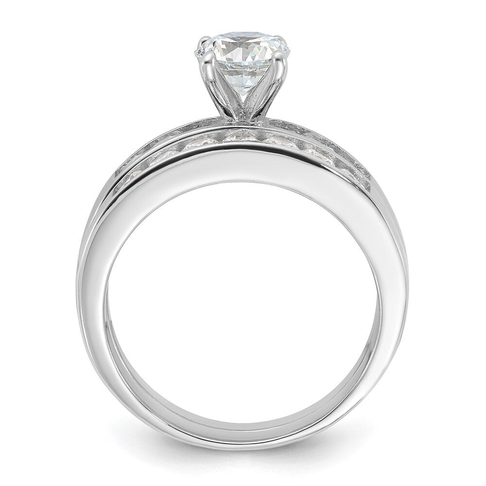 Sterling Silver Cubic Zirconia Engagement Ring Wedding BTwo Piece Set Size 7