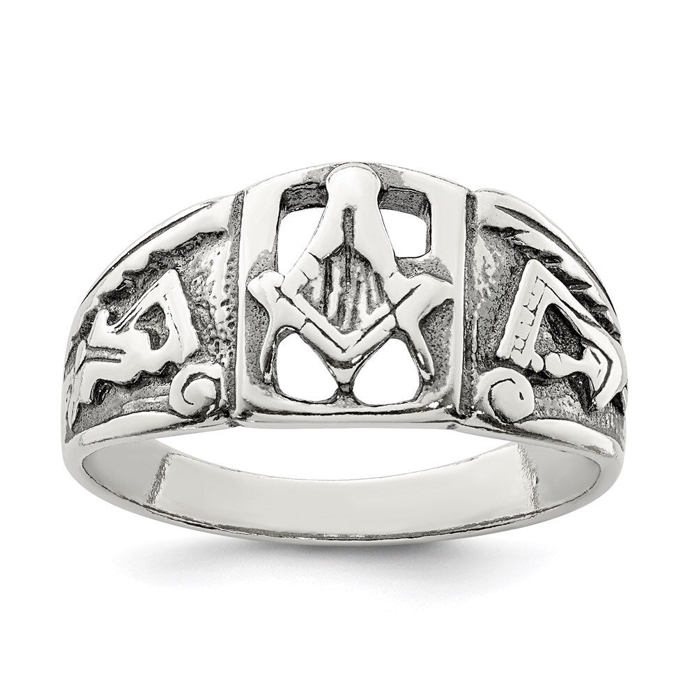 Sterling Silver Antiqued Masonic Ring Size 9
