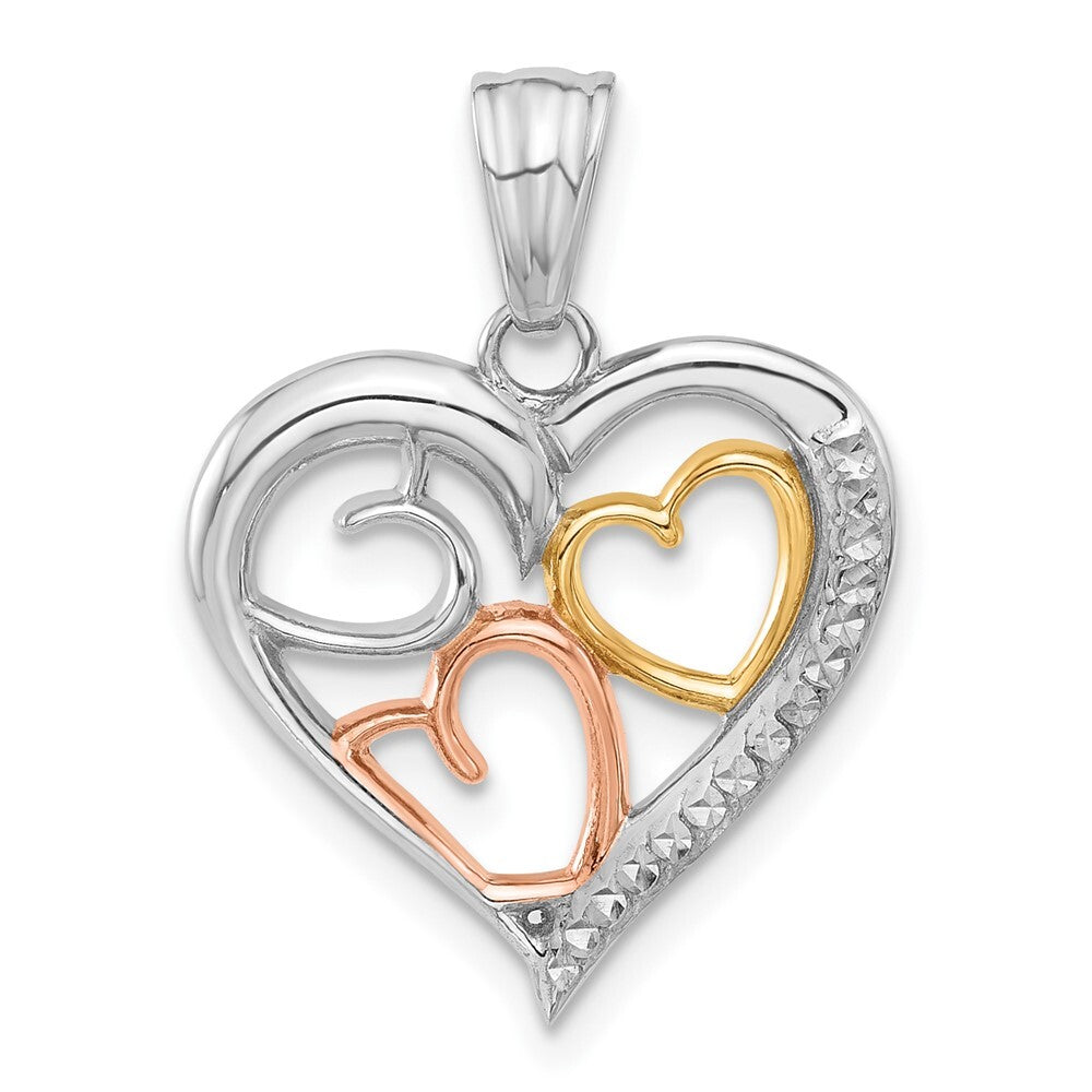 14k Tri-Color Gold Tri-color Diamond-cut Hearts Pendant for Women