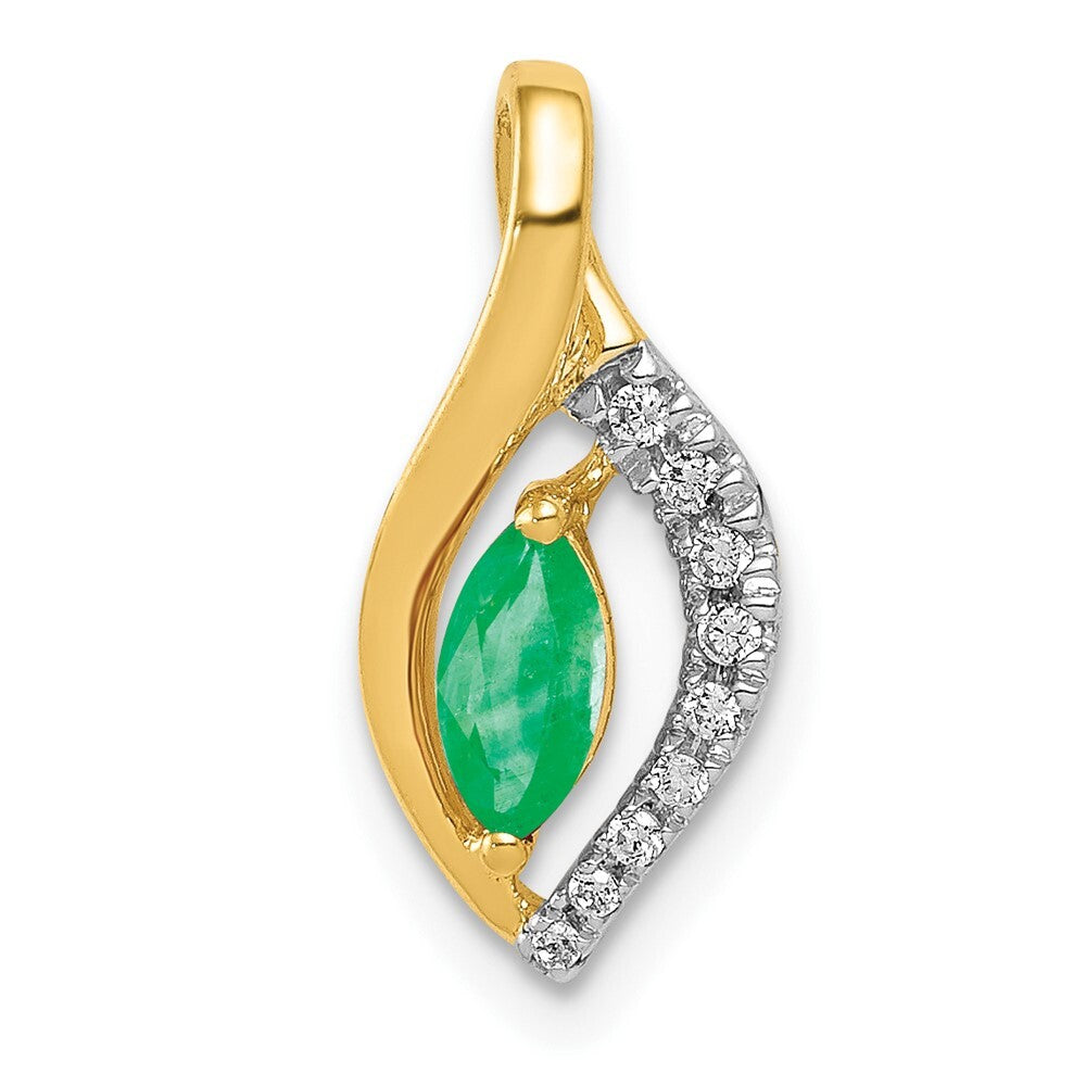 14k Yellow Gold Diamond and Marquise Emerald Pendant for Women