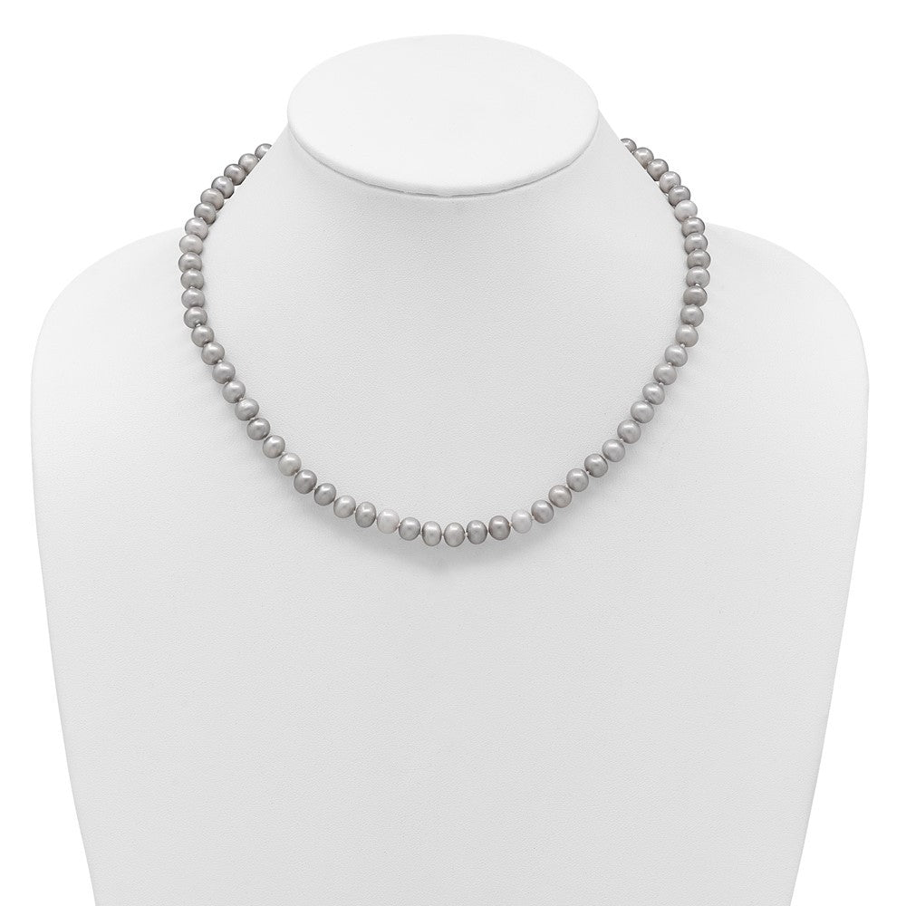 14k Yellow Gold 6-7mm Grey Near-Round Freshwater Cultured Pearl 18 inch Necklace