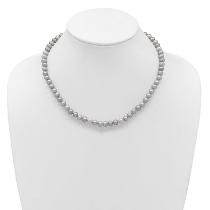 14k Yellow Gold 6-7mm Grey Near-Round Freshwater Cultured Pearl 18 inch Necklace