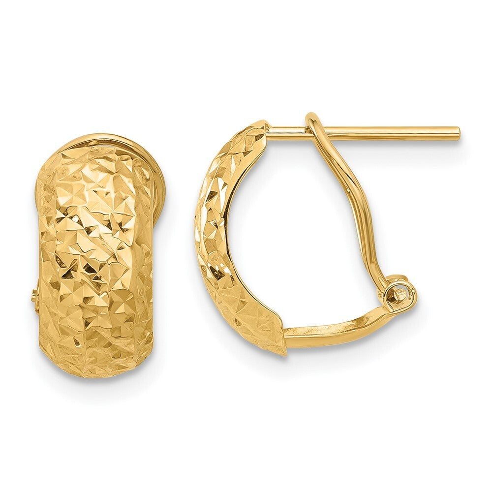 14k Yellow Gold Polished and Diamond-cut Omega Back Stud Earrings
