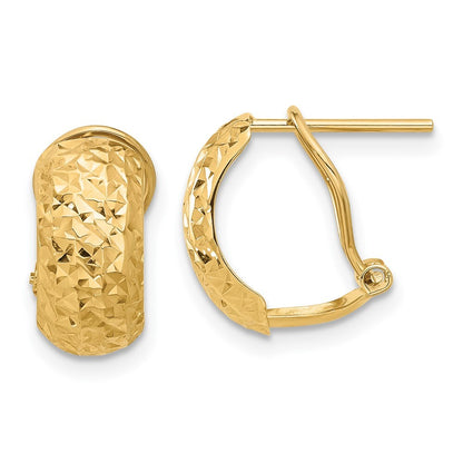 14k Yellow Gold Polished and Diamond-cut Omega Back Stud Earrings