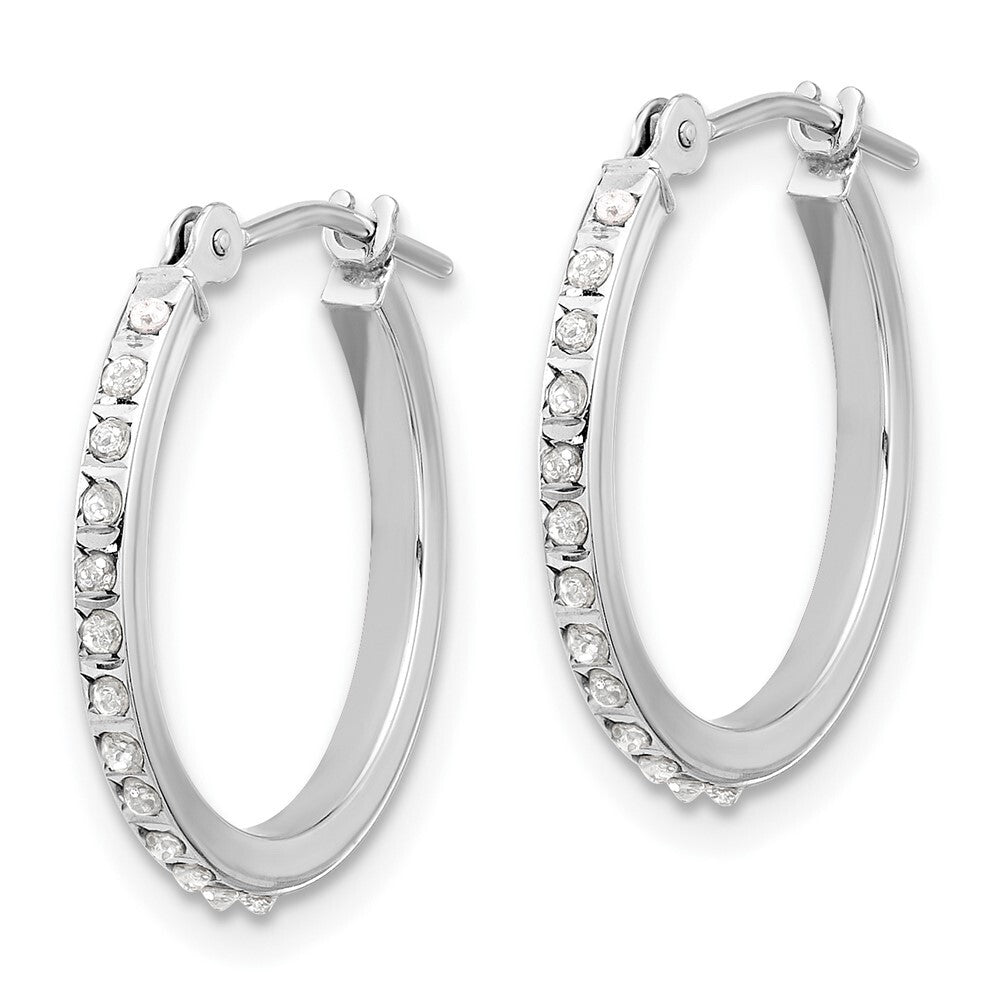 14K White Gold Diamond Fascination Polished Hoop Earrings Gift for Women