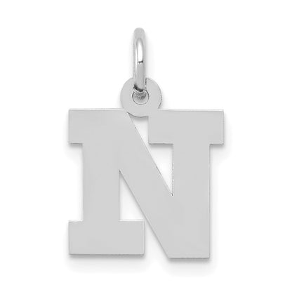 14k White Gold Small Block Letter N Initial Charm Pendant for Women