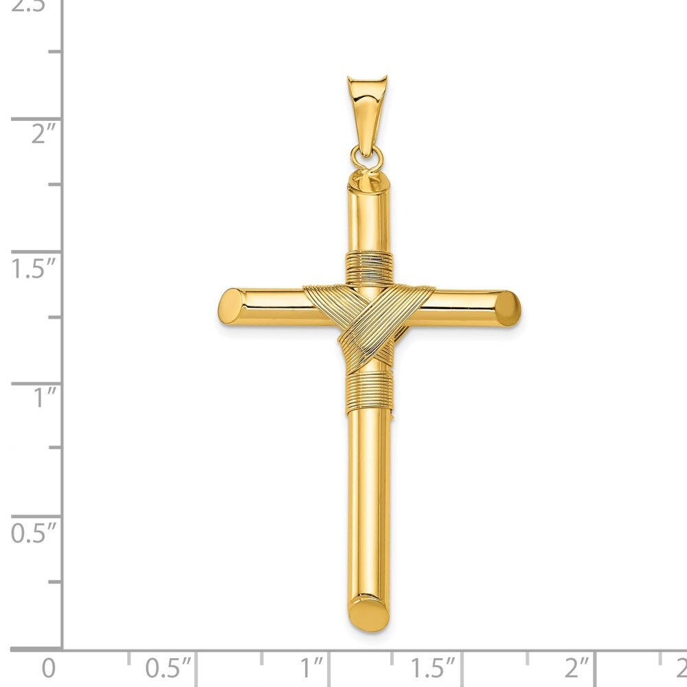 14k Yellow Gold Polished Center Wrap Tube Cross Pendant