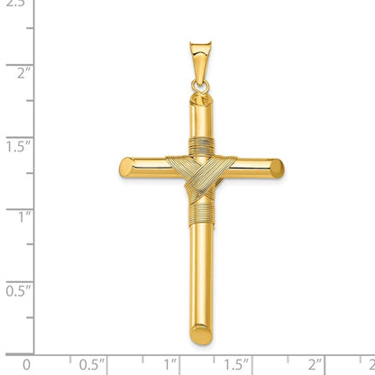 14k Yellow Gold Polished Center Wrap Tube Cross Pendant