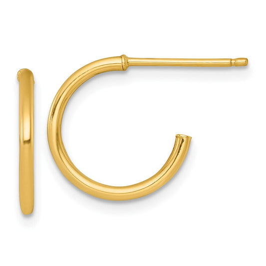 14k Yellow Gold Polished 1.5 x 14mm Solid C-Hoop Earrings Gift for Women