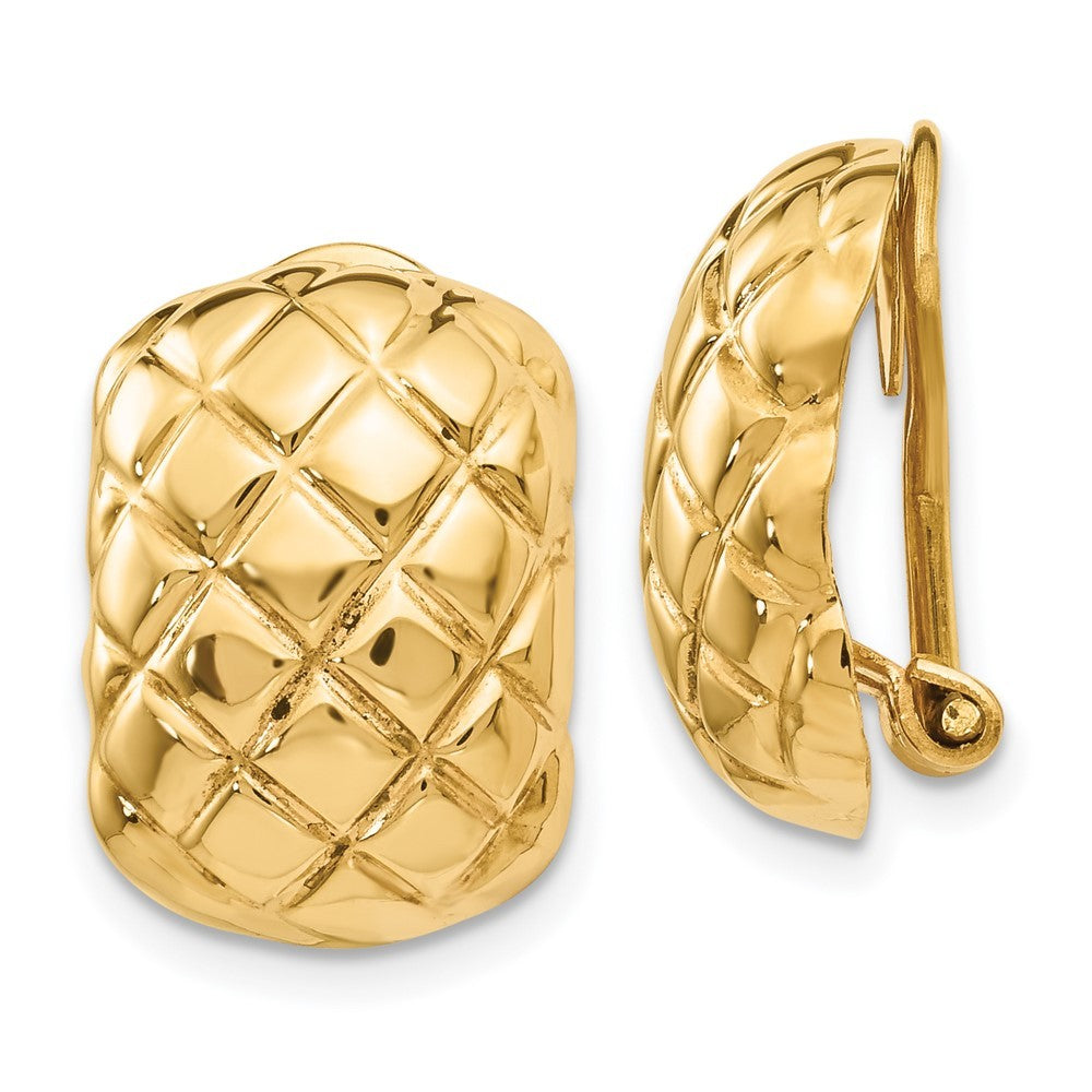 14k Yellow Gold Polished Quilted Non-pierced Omega Back Earrings