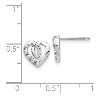 14k White Gold Diamond Heart Stud Earrings Gift for Women