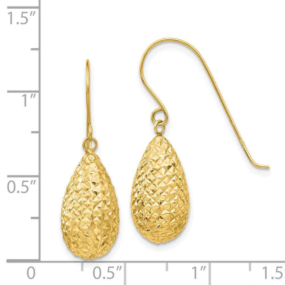 14k Yellow Gold Puff Teardrop Earrings