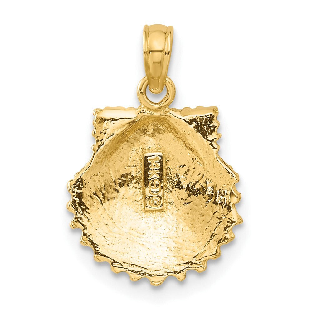 14k Yellow Gold Textured Scallop Shell Pendant for Women