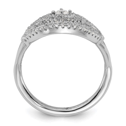 Sterling Silver Rhodium-plated Cubic Zirconia Filigree Oval Ring Size 6